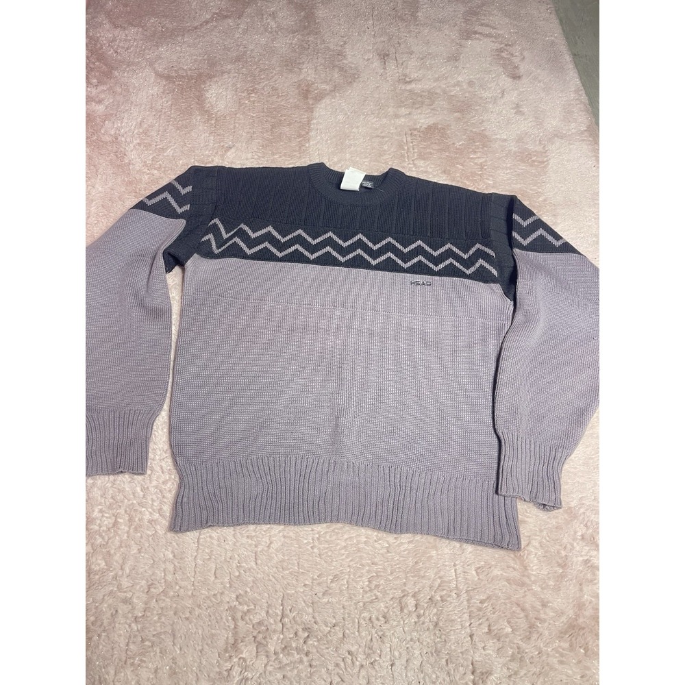 Vintage Head‎ Sports Men's Gray Black Cosby Knit Sweater Size M Bin12